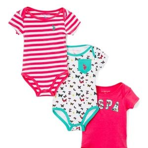 New US Polo Assn Baby Girl 3 Piece Bodysuit 3-6M